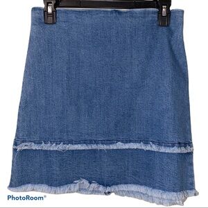 O2 Denim medium denim raw hem mini skirt pre owned